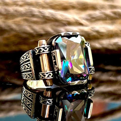 Alexandrite Mystic Topaz Pure Silver Men's Ring Elegant Design-Boutique Spiritual