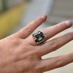 Alexandrite Mystic Topaz Pure Silver Men's Ring Elegant Design - Boutique Spiritual