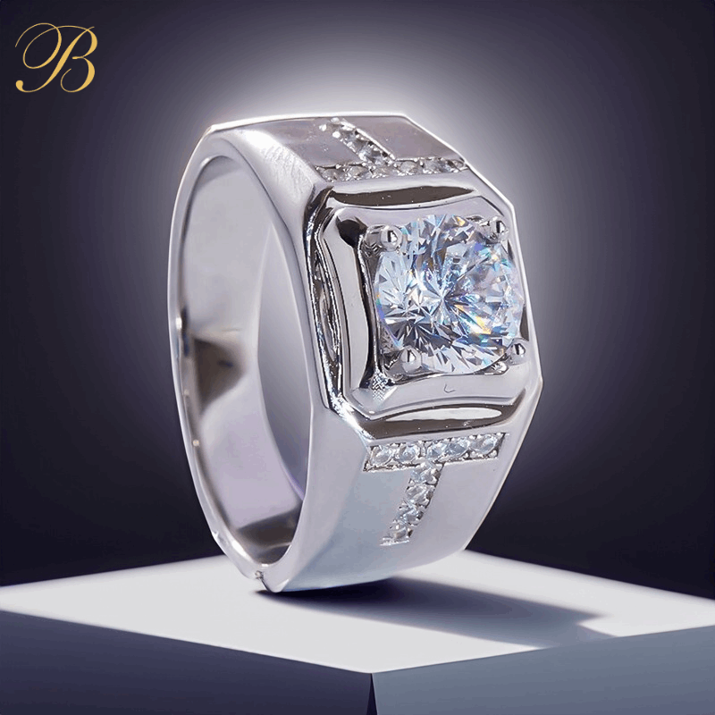 Men Moissanite Ring - White Gold Plated-Boutique Spiritual