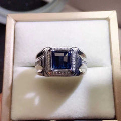 Sapphire Ring for Men, 1ct stone and silver ring-Boutique Spiritual