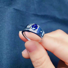 Blue Sapphire Ring, Handmade Silver Ring for Men-Boutique Spiritual