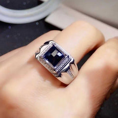 Sapphire Ring for Men, 1ct stone and silver ring-Boutique Spiritual