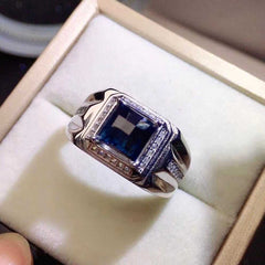 Sapphire Ring for Men, 1ct stone and silver ring-Boutique Spiritual