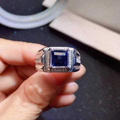 Sapphire Ring for Men, 1ct stone and silver ring-Boutique Spiritual