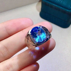 Blue Topaz Ring, Pure Silver 4ct Men Ring-Boutique Spiritual