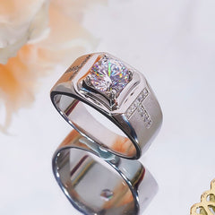 Men Moissanite Ring - White Gold Plated-Boutique Spiritual