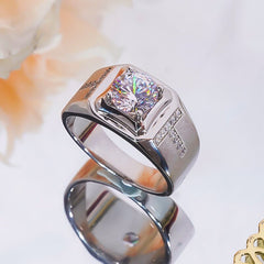 Men Moissanite Ring - White Gold Plated-Boutique Spiritual
