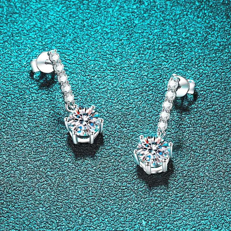 Sterling Silver 1CT 6.5MM Moissanite Drop Earrings GRA certified-Boutique Spiritual