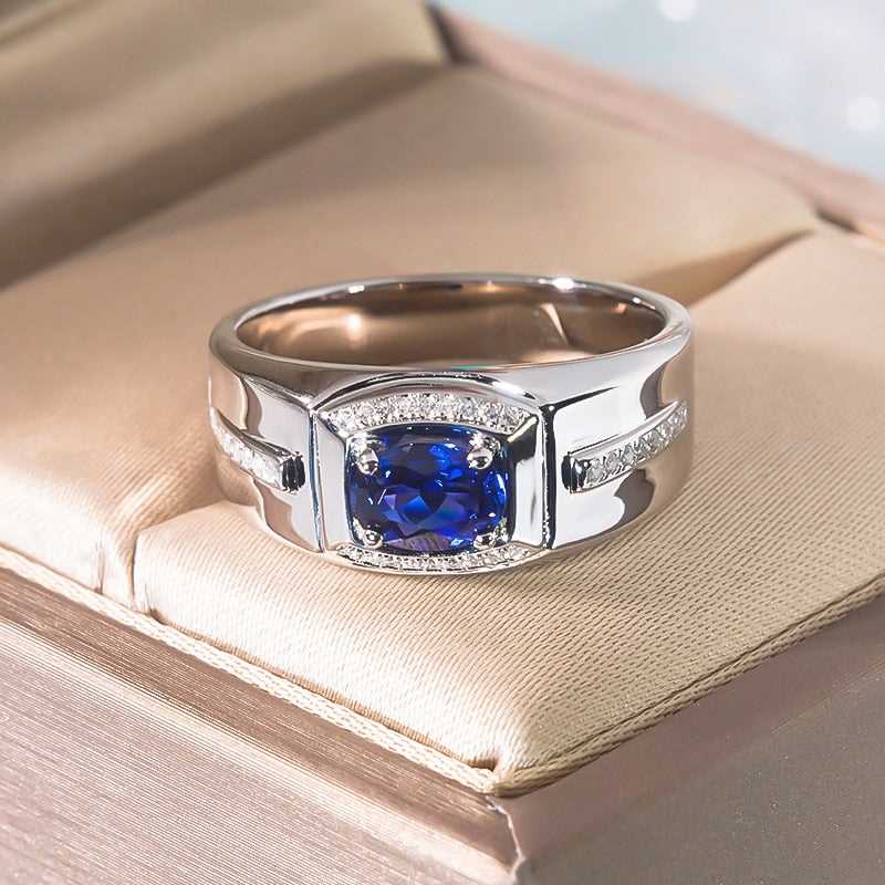Sapphire Silver Ring for Men - White Gold Plated-Boutique Spiritual