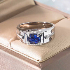 Sapphire Silver Ring for Men - White Gold Plated-Boutique Spiritual