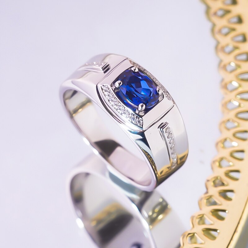 Sapphire Silver Ring for Men - White Gold Plated-Boutique Spiritual
