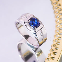 Sapphire Silver Ring for Men - White Gold Plated-Boutique Spiritual