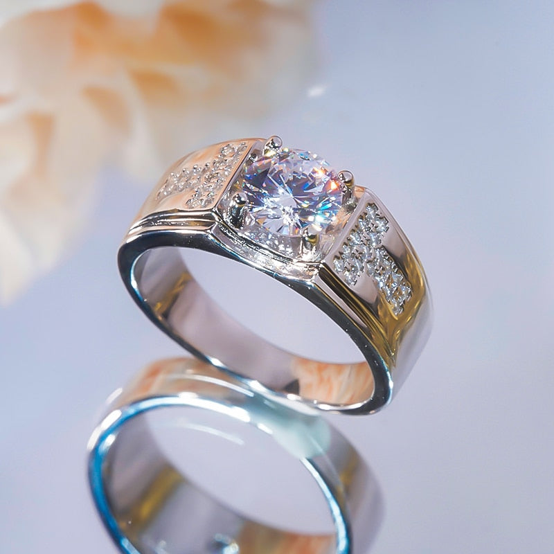 Men Moissanite Ring - White Gold Plated-Boutique Spiritual