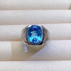 Blue Topaz Ring, Pure Silver 4ct Men Ring - Boutique Spiritual