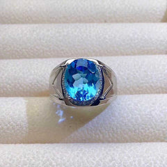 Blue Topaz Ring, Pure Silver 4ct Men Ring-Boutique Spiritual