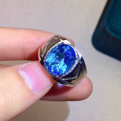 Blue Topaz Ring, Pure Silver 4ct Men Ring-Boutique Spiritual