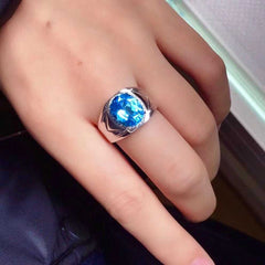 Blue Topaz Ring, Pure Silver 4ct Men Ring-Boutique Spiritual