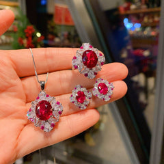 Ruby and Diamond Silver Jewelry Set for Women-Boutique Spiritual