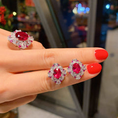 Ruby and Diamond Silver Jewelry Set for Women-Boutique Spiritual