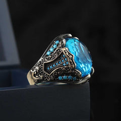 Aquamarine Ring, Silver Men Limited Edition Turkish Ring-Boutique Spiritual