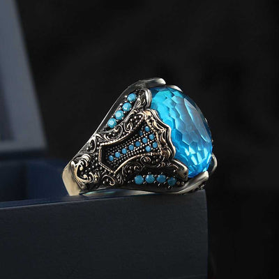 Aquamarine Ring, Silver Men Limited Edition Turkish Ring-Boutique Spiritual
