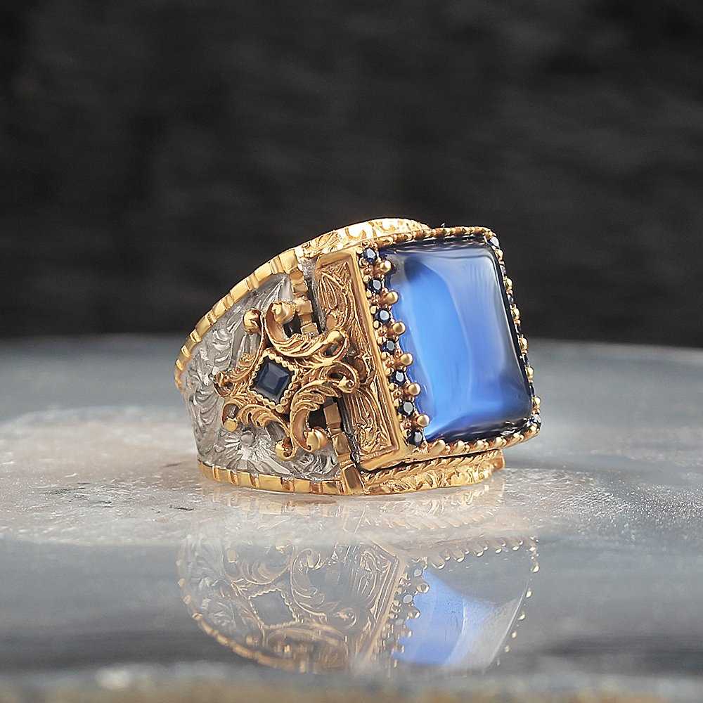 Original Blue Zircon Silver Ring with Edging Coated Limited Edition-Boutique Spiritual