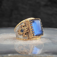 Original Blue Zircon Silver Ring with Edging Coated Limited Edition-Boutique Spiritual