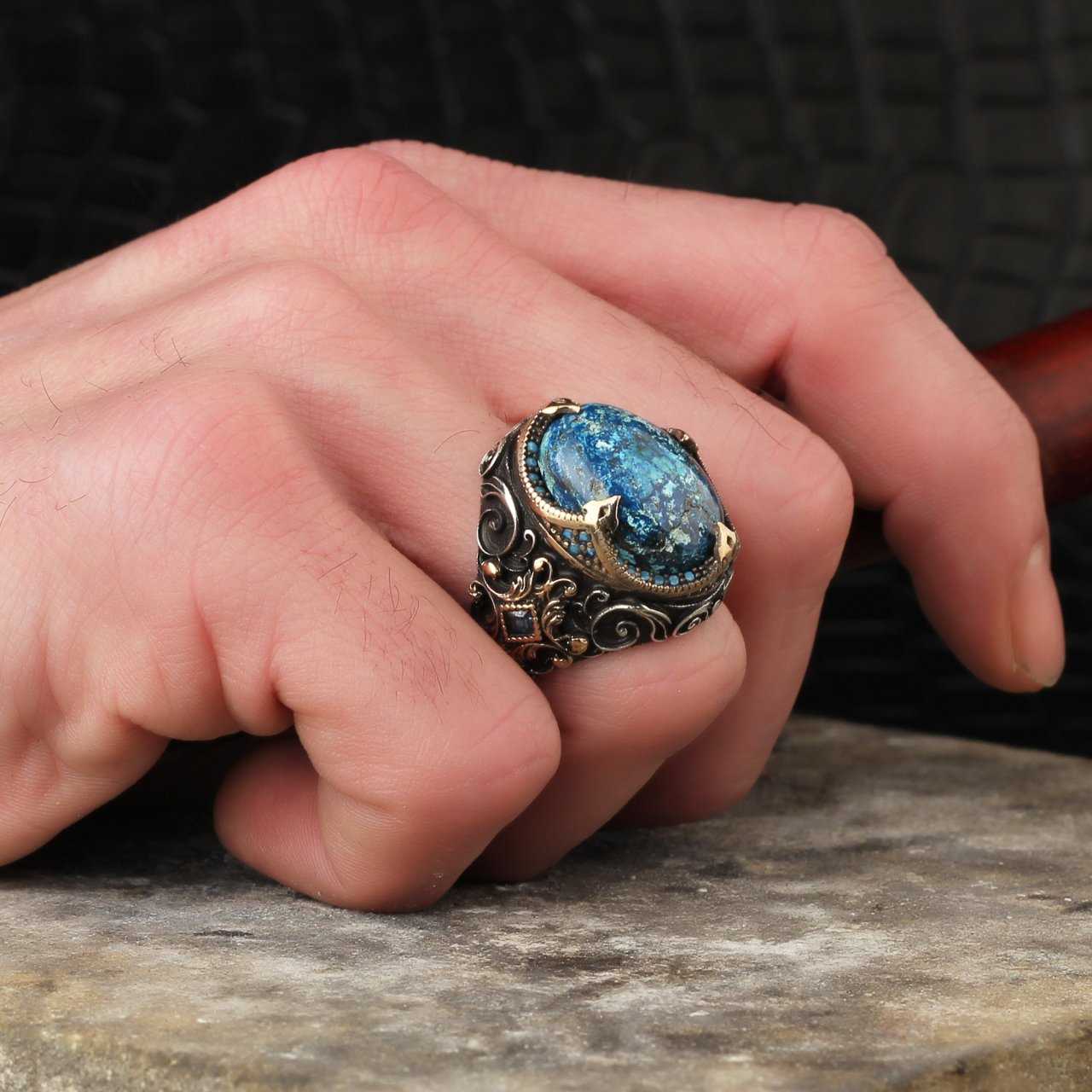 Azurite Silver Ring for Men-Boutique Spiritual