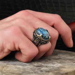 Natural Azurite Gemstone Premium Silver Ring - Boutique Spiritual