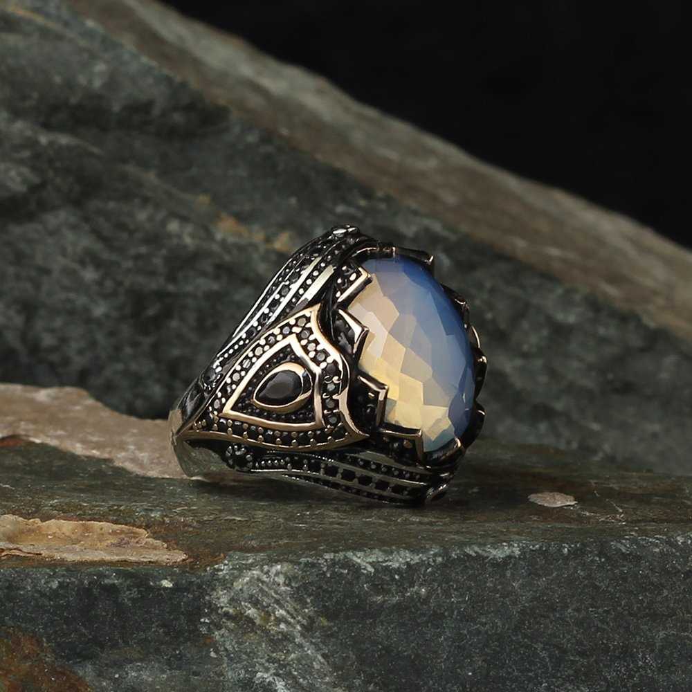 Moonstone Men Ring, Pure Silver Men Ring Exclusive Design-Boutique Spiritual
