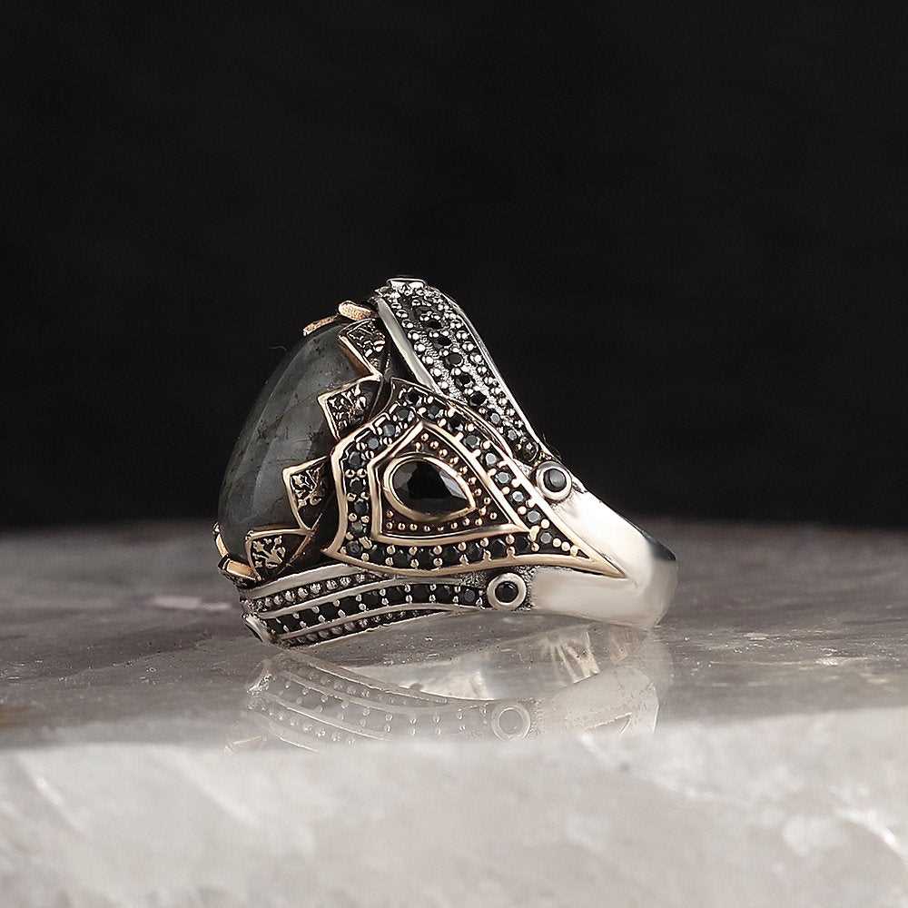 Natural Labradorite Ring, Handmade Men Silver Ring-Boutique Spiritual