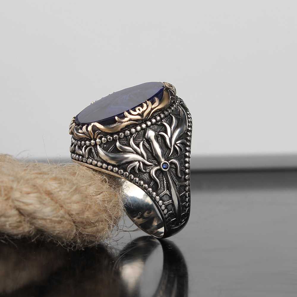 Amber Ring, Swordsman Design Silver Men Ring-Boutique Spiritual
