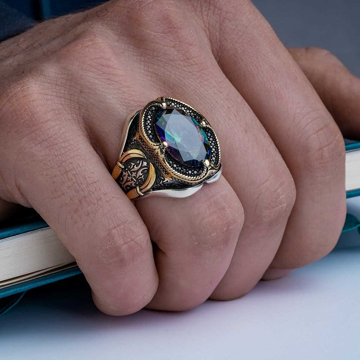 Alexandrite stone Men silver ring, Mistik Topaz Natural Stone Handmade Ring (Shine like a Gem Stone)-Boutique Spiritual