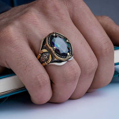 Alexandrite stone Men silver ring, Mistik Topaz Natural Stone Handmade Ring (Shine like a Gem Stone) - Boutique Spiritual