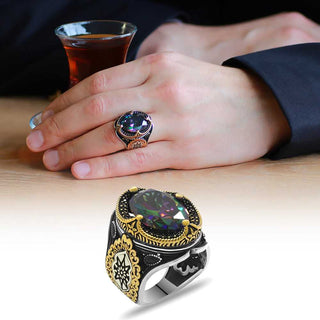 Alexandrite Stone Ring, Mistik Topaz Natural Stone Handmade Turkish Silver...