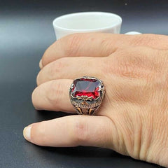 Red Ruby Ring For Men limited edition Handmade Design-Boutique Spiritual