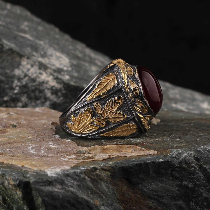 Islamic Aqeeq Stone Handmade silver Ring With Rhodium Covering-Boutique Spiritual