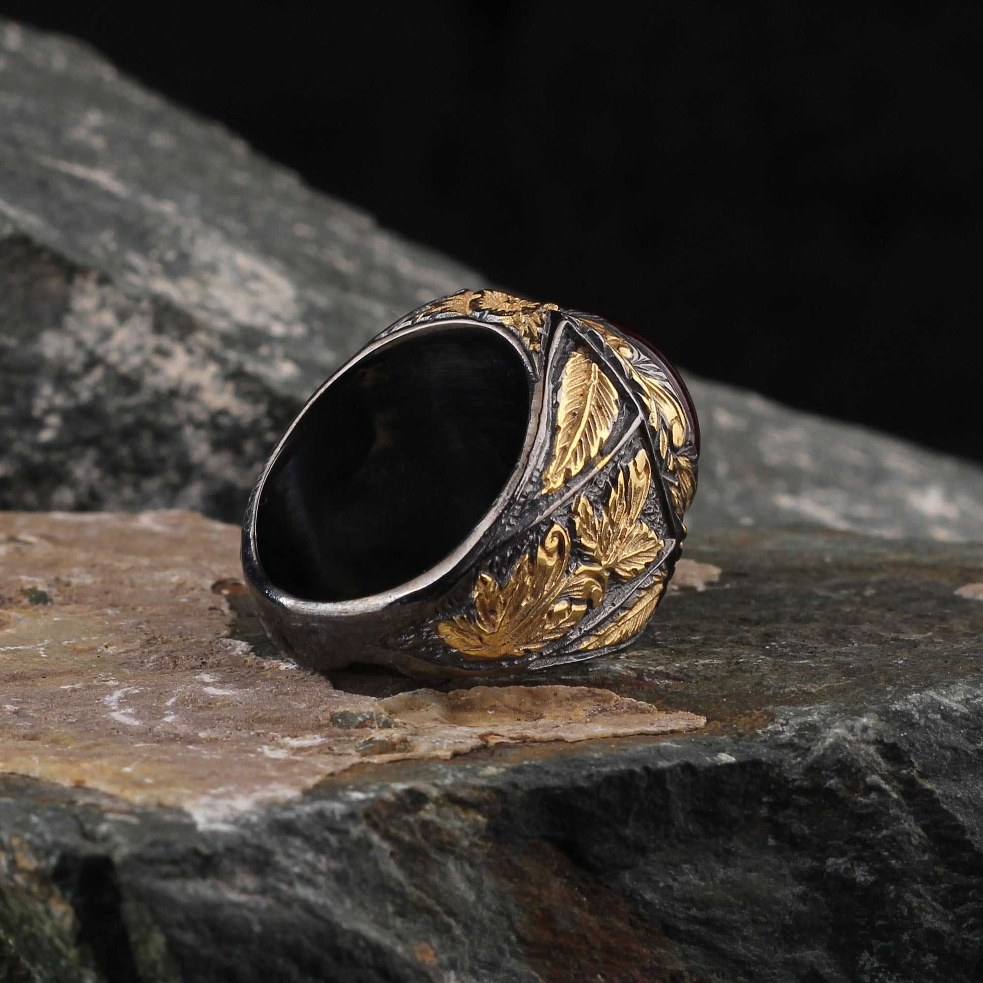 Islamic Aqeeq Stone Handmade silver Ring With Rhodium Covering-Boutique Spiritual