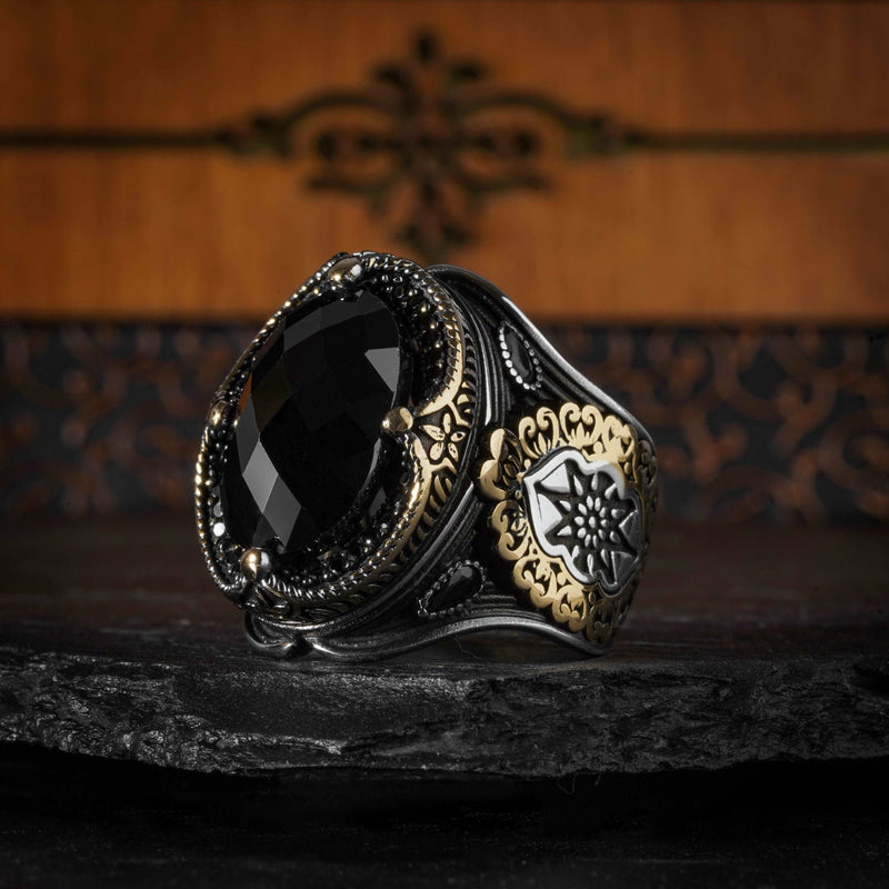 Black Zircon Stone Turkish Handmade Silver Ring - Boutique Spiritual