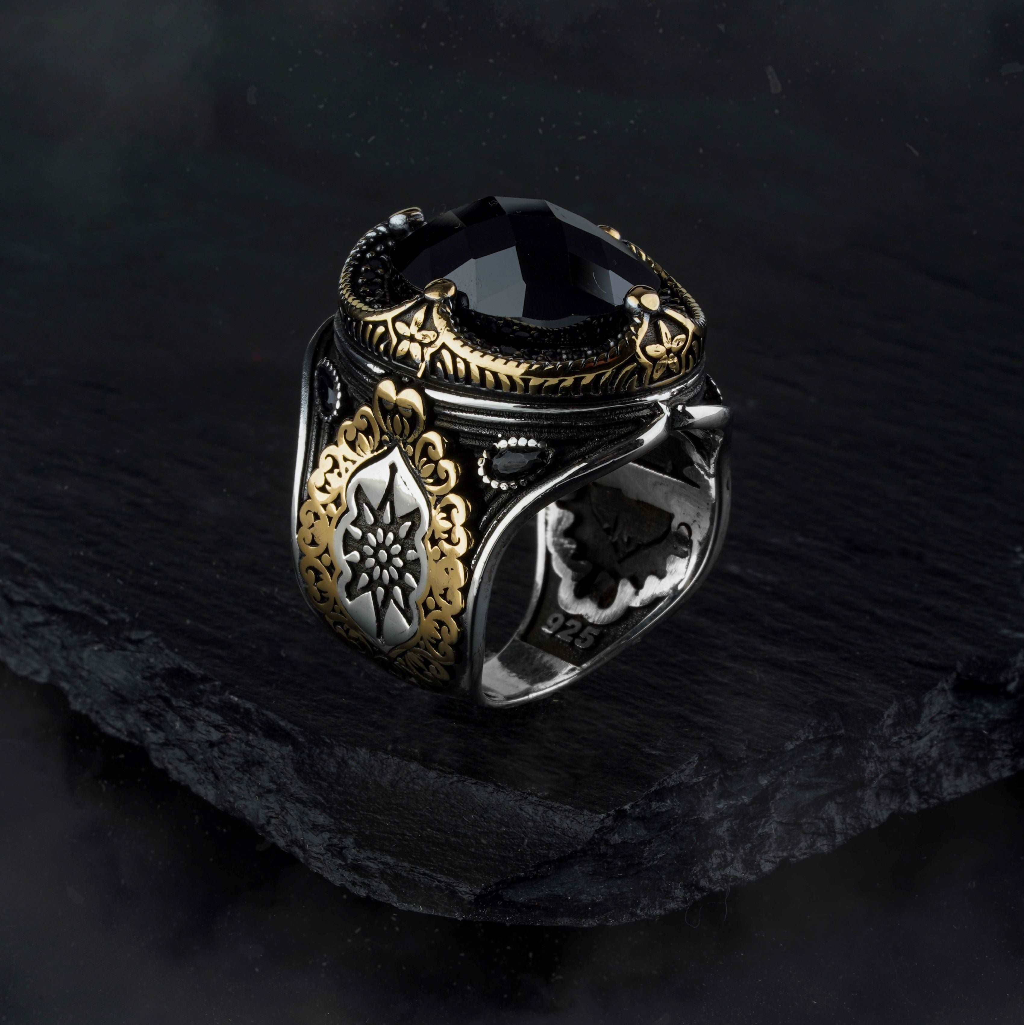 Black Zircon Stone Turkish Handmade Silver Ring-Boutique Spiritual