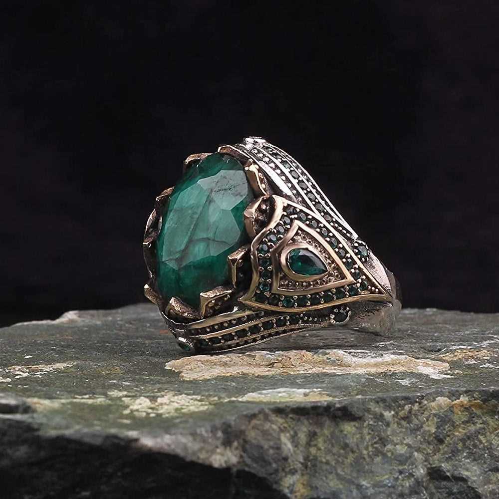 Emerald Ring, Turkish Men Ring Limited Edition Handmade Design-Boutique Spiritual