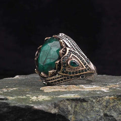 Emerald Ring, Turkish Men Ring Limited Edition Handmade Design-Boutique Spiritual