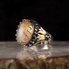 Islamic Yemeni Aqeeq yellow stone Ring Limited Edition Design-Boutique Spiritual