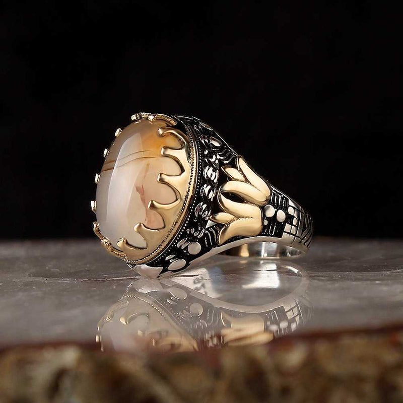Islamic Yemeni Aqeeq yellow stone Ring Limited Edition Design-Boutique Spiritual