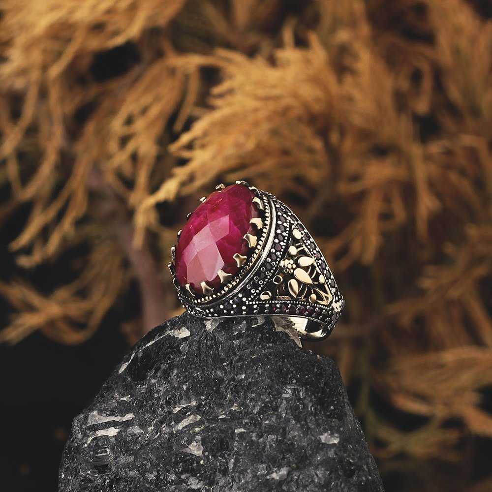 Red Ruby Ring Men, Turkish Ruby Ring Handmade Exclusive Design-Boutique Spiritual