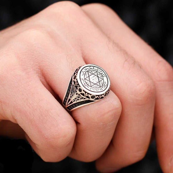 Seal of Solomon Ring, Turkish Islamic Limited Edition Silver Men Ring-Boutique Spiritual