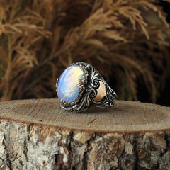 Natural Moonstone Handmade Silver Men's Ring Exclusive Design-Boutique Spiritual