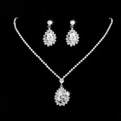 Water Drop Rhinestone Silver Plated Bridal Set-Boutique Spiritual