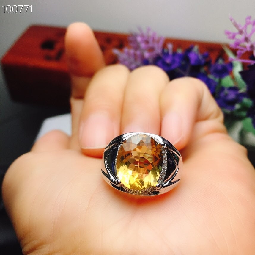 Citrine Men Ring, Handmade Pure Silver Ring-Boutique Spiritual