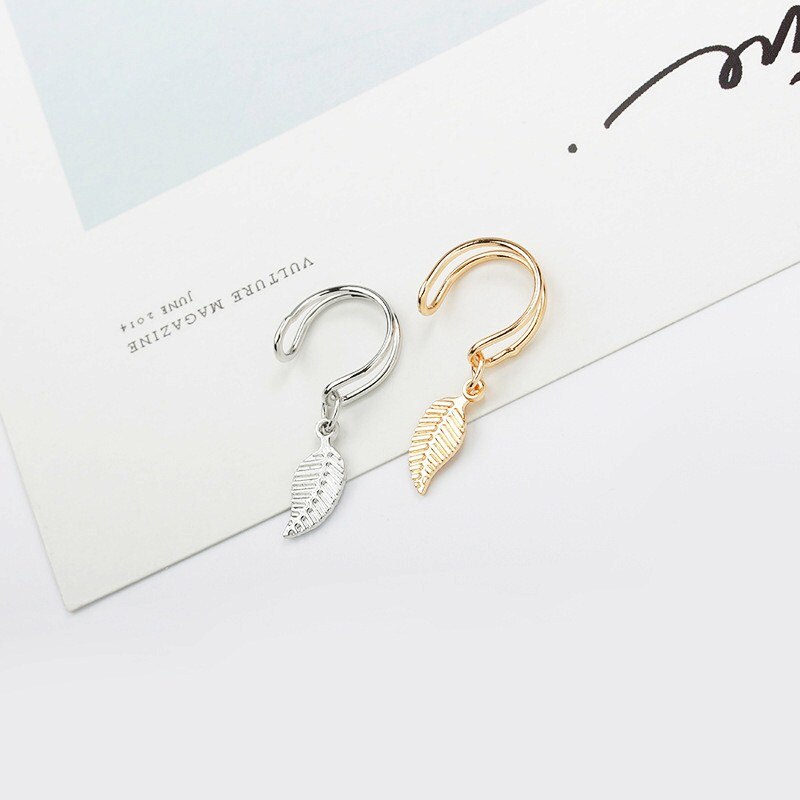 Leaf Feather Clip Earrings-Boutique Spiritual
